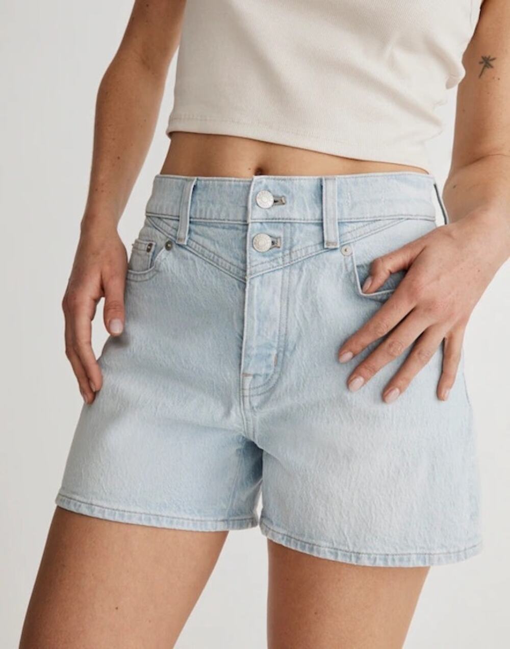 Madewell High Rise Mom Jean Shorts Retro Denim Flattering Modest Light Wash 25